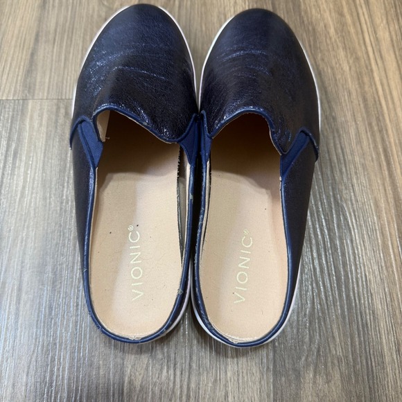 Vionic Dakota Metallic Navy Leather Mules Sneakers Women's 8 - Picture 2 of 6